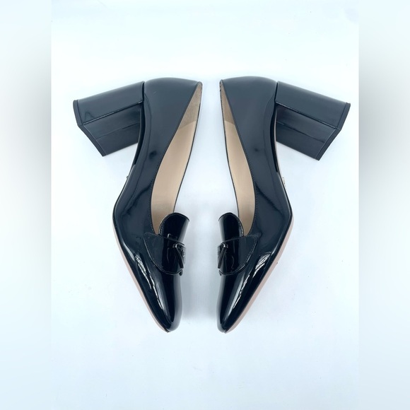 Prada Black Patent Leather Logo Plaque Block Heel Square Toe Loafer EU 39 US 9 - Picture 6 of 16